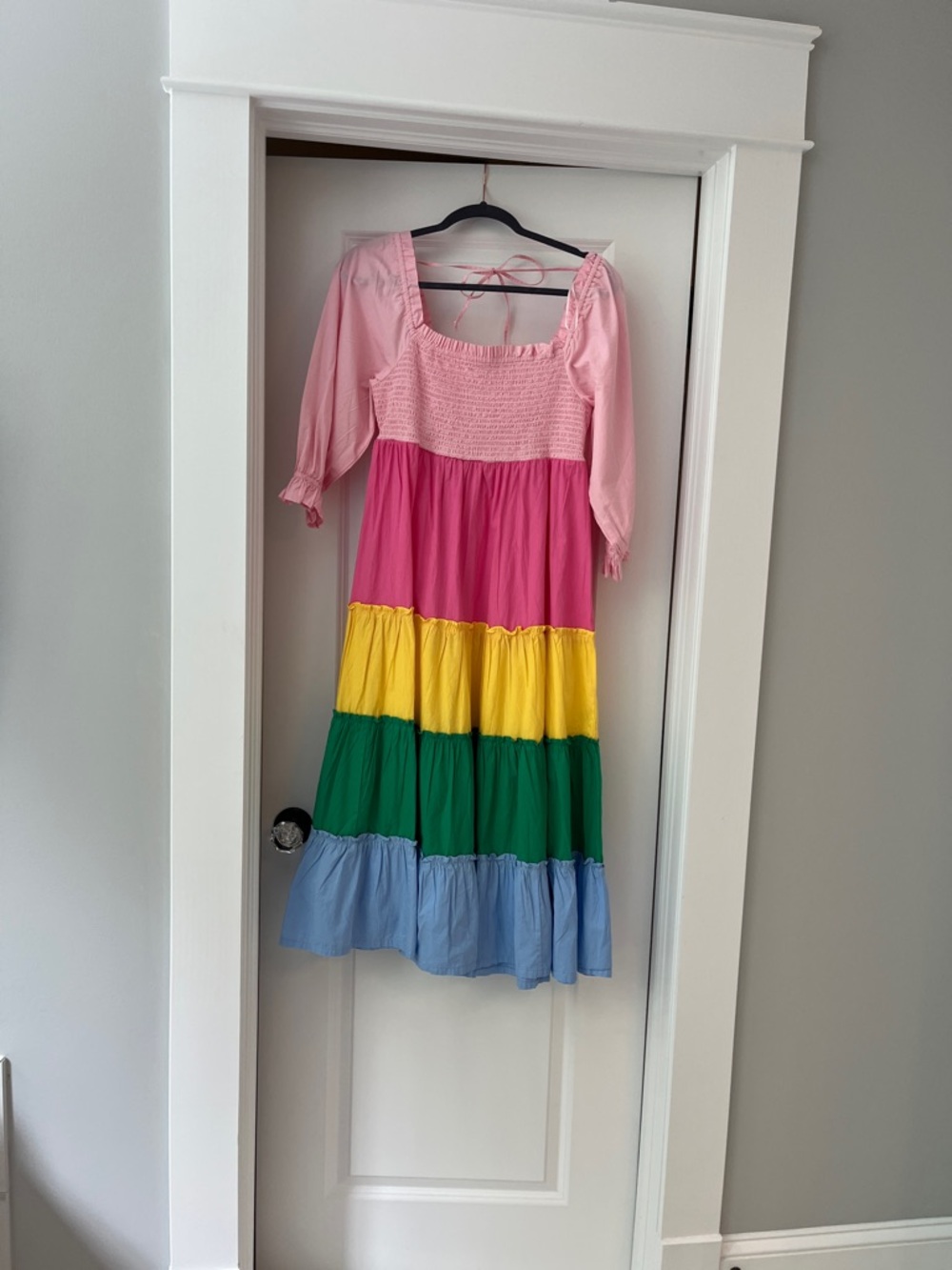 crown & ivy Pink Smocked Rainbow Tiered Dress